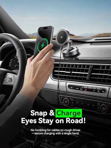 Magnetic Car Mount Charger Lite Qi2 15W Fast Wireless Charging (Black)