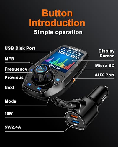 Bluetooth FM Transmitter for Car (18W/5V-Black)