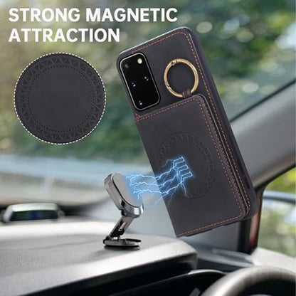 Compatible with Samsung Galaxy S20 Plus S20+ 5G Wallet Case Screen Protector Crossbody Shoulder Strap Ring Buckle Stand Card Holder Magnetic Car Mount Phone Cover for S20+5G S20plus Women Men Black (Black / for S20 Plus)