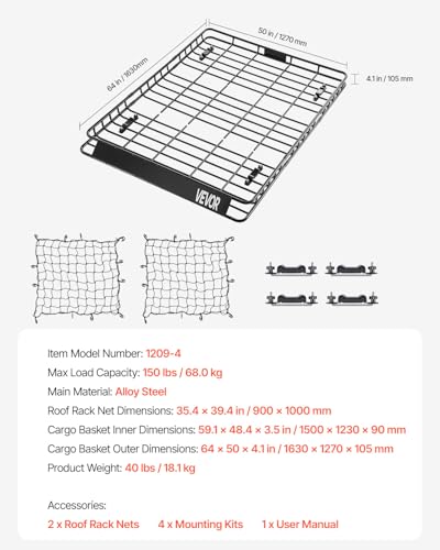 Roof Rack Basket (Basket w/ Net / 64x50in)
