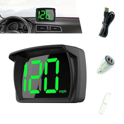 1 PC Speedometer HUD for Cars Trucks Motorcycles USB Plug & Play Digital MPH Speed Meter Head Up Display with Shading Plate Car Charger Adapter (Black)