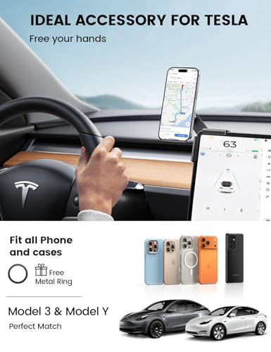 Magnetic Phone Holder for Tesla Model 3 and Y Strongest N55 Magnet (Black)