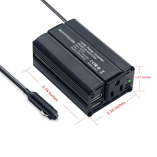 150W Power Inverter 12V DC to 110V AC Car Plug Adapter Outlet Converter with 2.4A Dual USB AC car Charger for Laptop Computer (black)