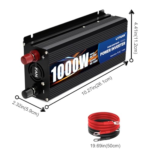 1000W Pure Sine Wave Inverter 12V to 110 (Black)