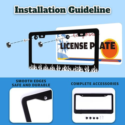 Black and White Flame License Plate Frame Stainless Steel 6.3 X 12.2 Inch (Black And White Flame)