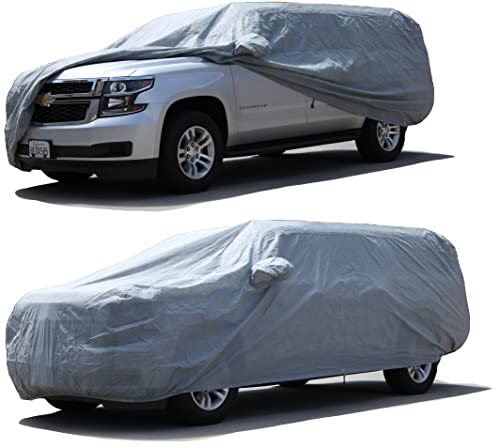 All Weather Waterproof car Cover Good for rain Snow uv Protection dust Escalade ESV Suburban Expedition Yukon XL Excursion Grand Wagoneer Navigator L (SG - (fits SUV/VAN 216-233 inches) / GRAY)