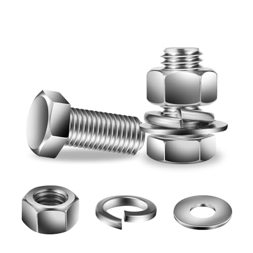 5/16-18 x 1" Hex Head Screw Bolt, Nuts, Flat & Lock Washers, 20Pcs 18-8 (304) Stainless Steel, Fully Threaded, by SG TZH (5/16-18 x 1" / Silver)