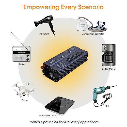 1000W Pure Sine Wave Power Inverter12V DC to 120V AC Converter (1000W / Gray)