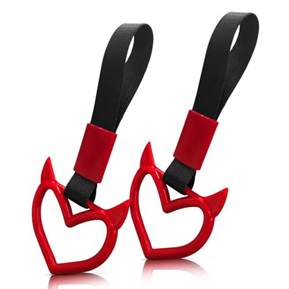 2 Pcs Devil Heart Shaped Car Handle Strap (Red)