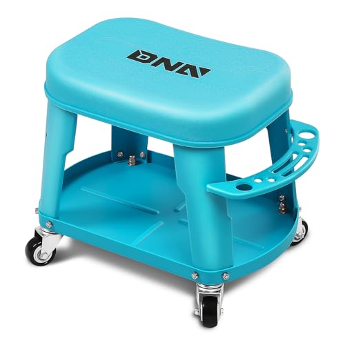 Removable Rolling Garage Stool with Seat Cushion & Tool Tray Plate (Blue)