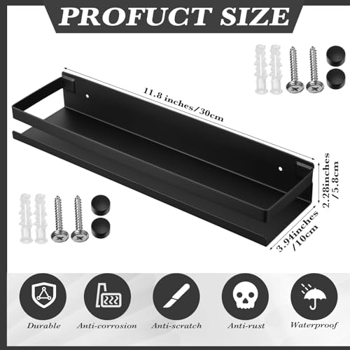 2 Pieces Stainless Steel Shelf Bathroom Shower Floating Shelves Wall Mounted Shower Caddy Basket Shelf Storage Organizer Shelves for Bathroom (11.81 Inch/ 30 cm / Black)