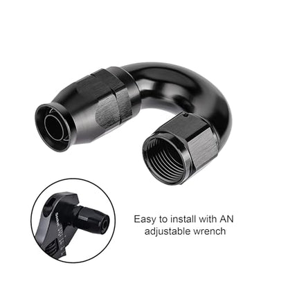 8AN 180 Degree PTFE One Piece Full Flow End Hose Fitting Aluminum Black (8AN / 180 Degree)