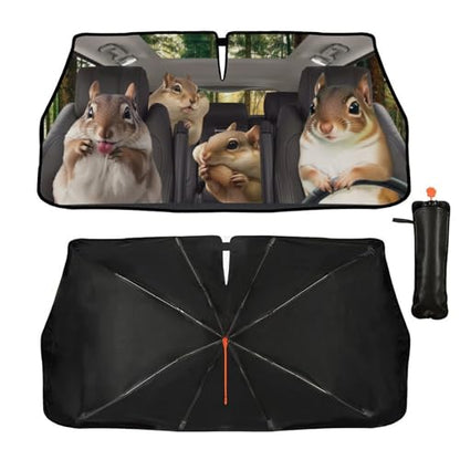 Funny Squirrel Car Windshield Sun Shade Umbrella Sunshade Block UV Rays Sun Visor Protector Auto Windshield Sunshade to Keep Vehicle Cool for Cars Trucks & Suvs 57 X 30 in (57'' X 30'' / style-AB12)