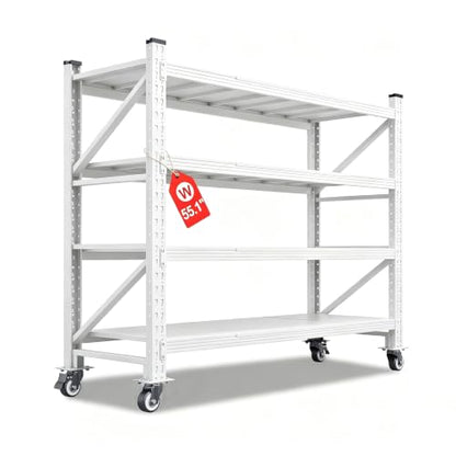 55.1” Wide Heavy Duty Metal Garage Shelving (White / 55.1"Wx23.6"Dx75.6"H)