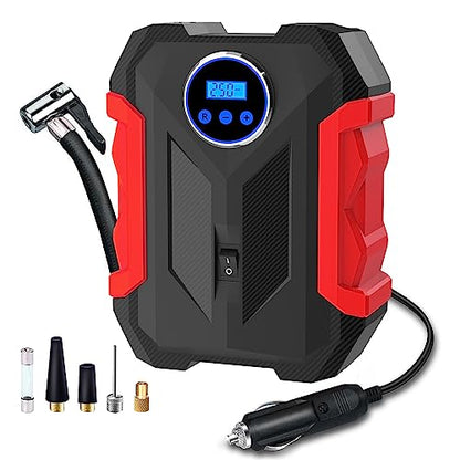 Digital Air Compressor for Car Auto Pump Portable Tire Inflator with LED Light DC 12V (Red)
