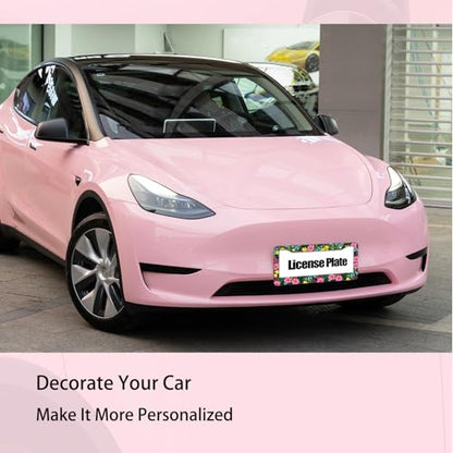 Pink Wildflowers License Plate Frame for Women Cute Colorful Flowers License Plate Holder Frame Girly Floral Car tag Frame Metal Aluminum Rustproof Decorative Car Accesories with Screws (Pink flowers)