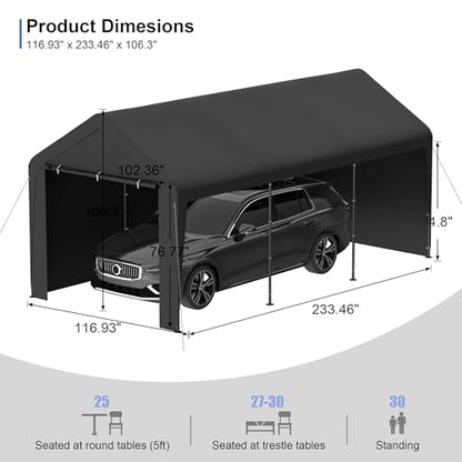 Carport 10x20 Heavy Duty Portable Garage w (Black)