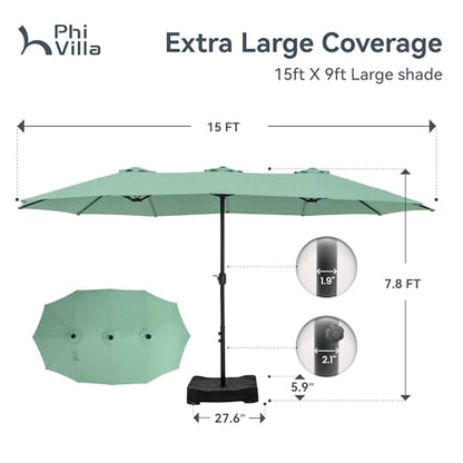 15ft Large Outdoor Patio Umbrella with Base Included (Mint Green)