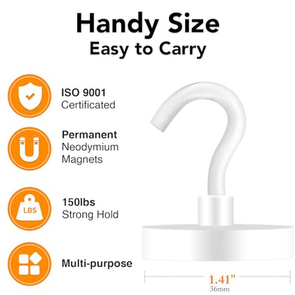 Magnetic Hooks Heavy Duty 170LB Super Strong Hook for Cruise (White / 4Pack-170LB)