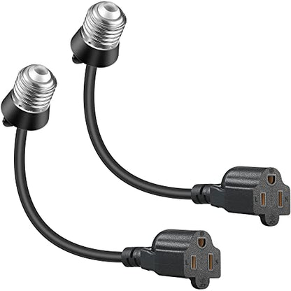 2pcs 3 Outlet Light Socket Adapter (Black)