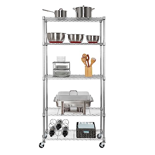 5-Tier NSF-Certified Steel Wire Shelving, 36"W x 14"D x 75.5"H, Silver (Silver / 5-Tier Shelving, 36" W x 14" D)