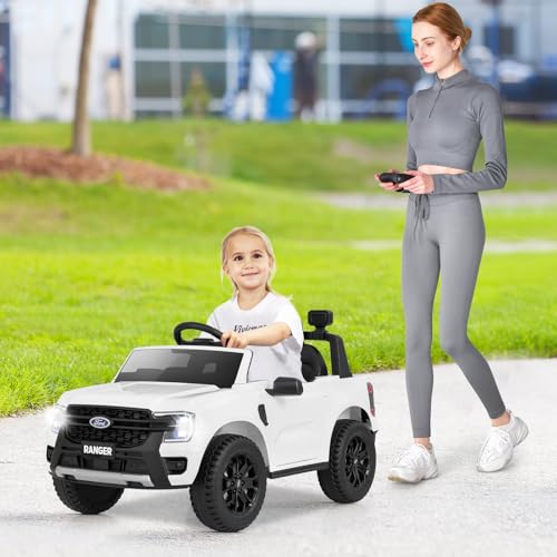 Ride On Car 12V Licensed Ford Ranger Electric Vehicle for Kids (White / 41.5” x 25” x 24”)