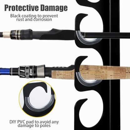 Wall Mounted Fishing Rod Rack Holder Ceiling Storage Hook Hanger Display Metal Horizontal Rack Oranizer Poles Steel Racks Holds up to 16 Rods with Soft Protective Pad for Garage Cabin and Basement (Store 16 Rod)