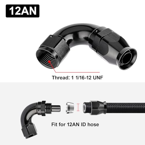 12AN 120 Degree PTFE One Piece Full Flow End Hose Fitting Aluminum Black (12AN / 120 Degree)