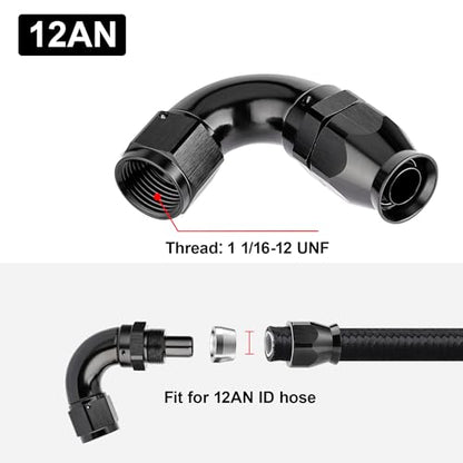 12AN 120 Degree PTFE One Piece Full Flow End Hose Fitting Aluminum Black (12AN / 120 Degree)