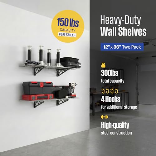 Steel Garage Wall Shelves 2 (12"x36" (2-Pack) / Hammertone)