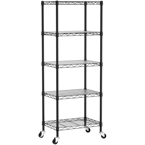 Small Wire 5 Adjustable Shelves Pantry Metal Shelf Floor Organizer (Black / 5-Tier 11.8"D X 17.3"W X 57.2"H)