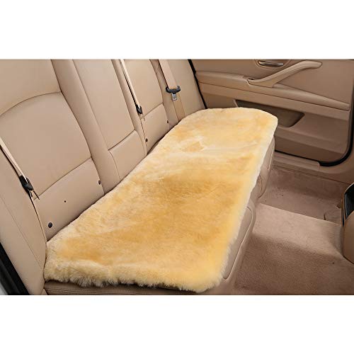 Genuine Sheepskin Car Rear Seat Cover for Fuzzy Fur Wool Cushion (Golden Yellow)