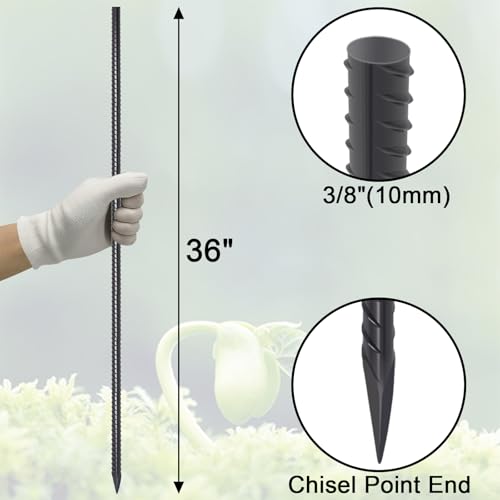 Straight Rebar Stakes 36 Inch Ground Concrete Form Stakes Heavy Duty (I-36 Inch-16 Pcs / I-36 Inch-Φ3/8"-Black)
