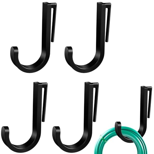 4 Pcs J Tool Hooks Plastic Multi Purpose Shed Accessories for Wall Black Shed Hanger Storage for Garage Hanging Shovel Rake Sports Equipment