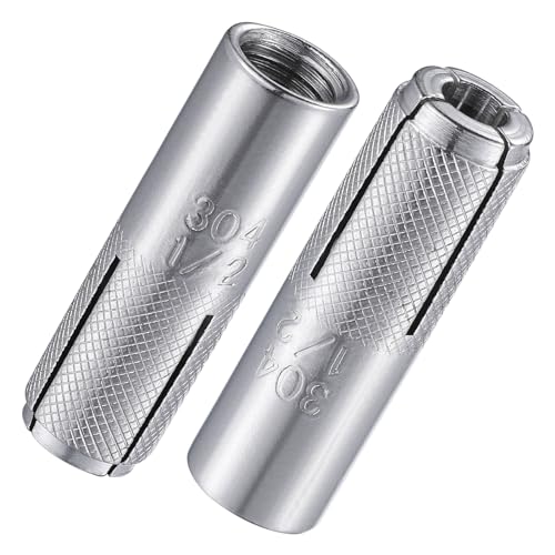 20 pcs) 1/2"-13 Premium Stainless Steel Drop in Anchors Assortment, Knurled Drop-in-Anchor for Solid Concrete, Internal Forced Expansion Screw Bolts (1/2"-13 / SS)