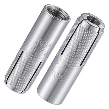 20 pcs) 1/2"-13 Premium Stainless Steel Drop in Anchors Assortment, Knurled Drop-in-Anchor for Solid Concrete, Internal Forced Expansion Screw Bolts (1/2"-13 / SS)