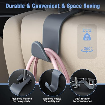 4 Pack Car Headrest Hooks Holds 55lbs Seat Storage Organizer for Bags (Gray)