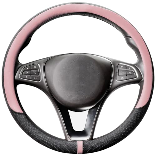 Breathable Car Steering Wheel Cover 16 inch Auto Universal Leather Wrap Non (A-Pink / L (15.5"-16"))