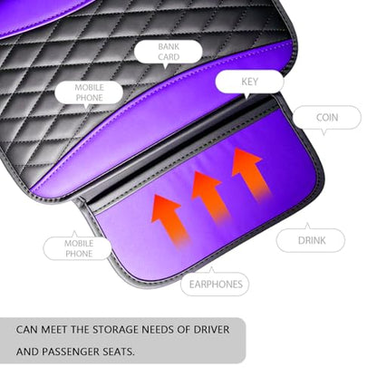 Leather Car Center Console Cover with Side Storage Pockets (Purple)