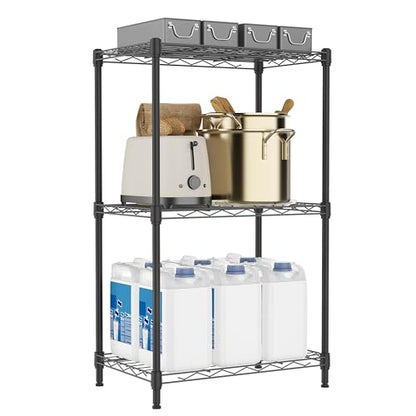 3 Tiers Shelf Metal Storage Shelves Wire Rack Closet Organizers with Wheel for Garage Kitchen Bathroom Laundry Black 11.8" D x 17.7" W x 28.8" H (3 Tiers, 11.8"D x 17.7"W x 28.8"H / Black)