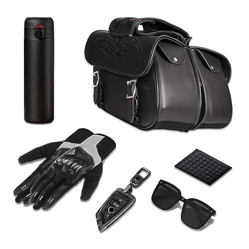 Motorcycle Saddle Bags Leather Motorcycle Luggage Bag with Gun Holsters For Softails Sportsters and Choppers Waterproof Luggage Bags (14" x 12" x 10" / Black PVC)