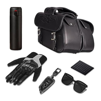 Motorcycle Saddle Bags Leather Motorcycle Luggage Bag with Gun Holsters For Softails Sportsters and Choppers Waterproof Luggage Bags (14" x 12" x 10" / Black PVC)