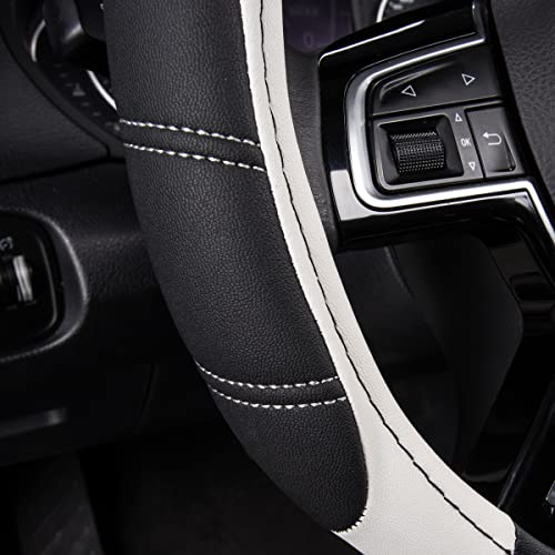 Line Rider Microfiber Leather Sporty Steering Wheel Cover Universal Fits for 95% Truck (Black＆White / Standard[14.5"-15"])