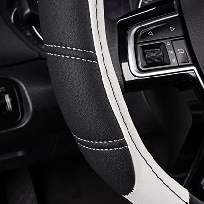 Line Rider Microfiber Leather Sporty Steering Wheel Cover Universal Fits for 95% Truck (Black＆White / Standard[14.5"-15"])
