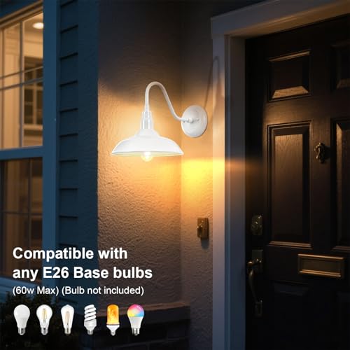 10 Inch Dome Outdoor Gooseneck Barn Light Fixture White Exterior Barn Wall Lantern (Glossy White / 10" Dome)