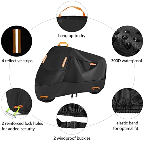 Motorbike Cover Waterproof Outdoor with Lock Holes (Black / XL (82" x 37" x 50"))