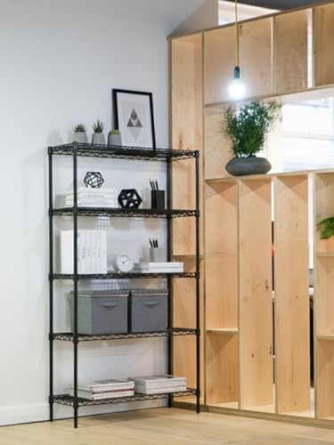Black 5 Tier Metal Adjustable Freestanding Garage Storage Wire Shelving Unit (Black-5Tiers-36x14x72")