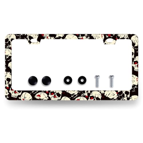 Stainless Steel Gothic Skull Skeleton License Plate Frame 12.2 x 6.2 Inch (Colorful Skull Print)