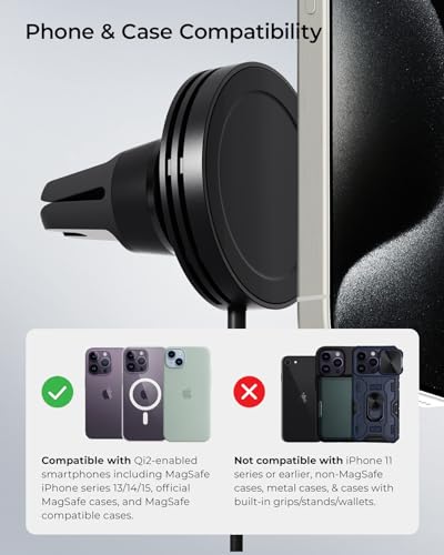 Velox Qi2 Mini Wireless Charging Car Mount (Qi 2 Wireless Charging)