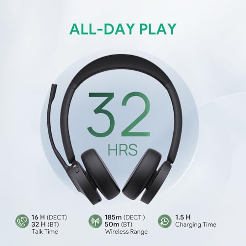 WH64 Dual DECT Bluetooth Wireless Headset for Phone PC Mobile Teams (Stereo)